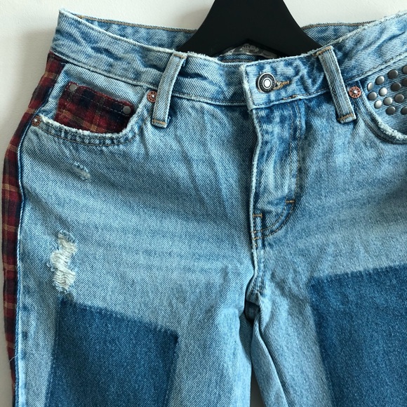 Free People Mix Plaid Slim Flare Jeans - Picture 8 of 13